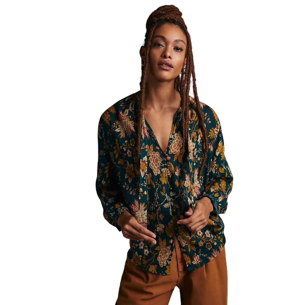 Anthropologie Pilcro The Tavi Tie Neck Button Down Blouse - Picture 2 of 12